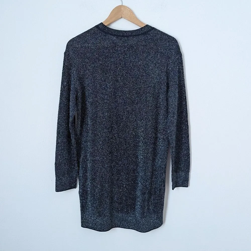 Rag & Bone navy blue metallic stripe wool oversized Cherie mini sweater dress